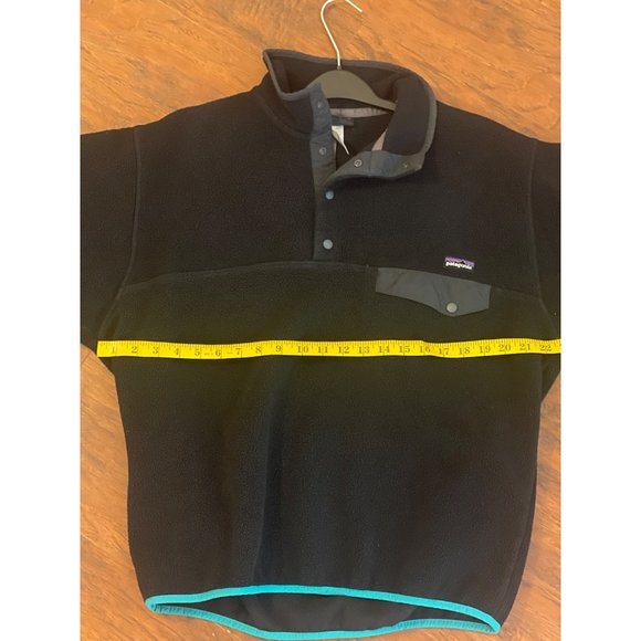 Patagonia T Snap Men's Medium Black Teal Outdoor Fleece Synchilla Pullover - Picture 7 of 10